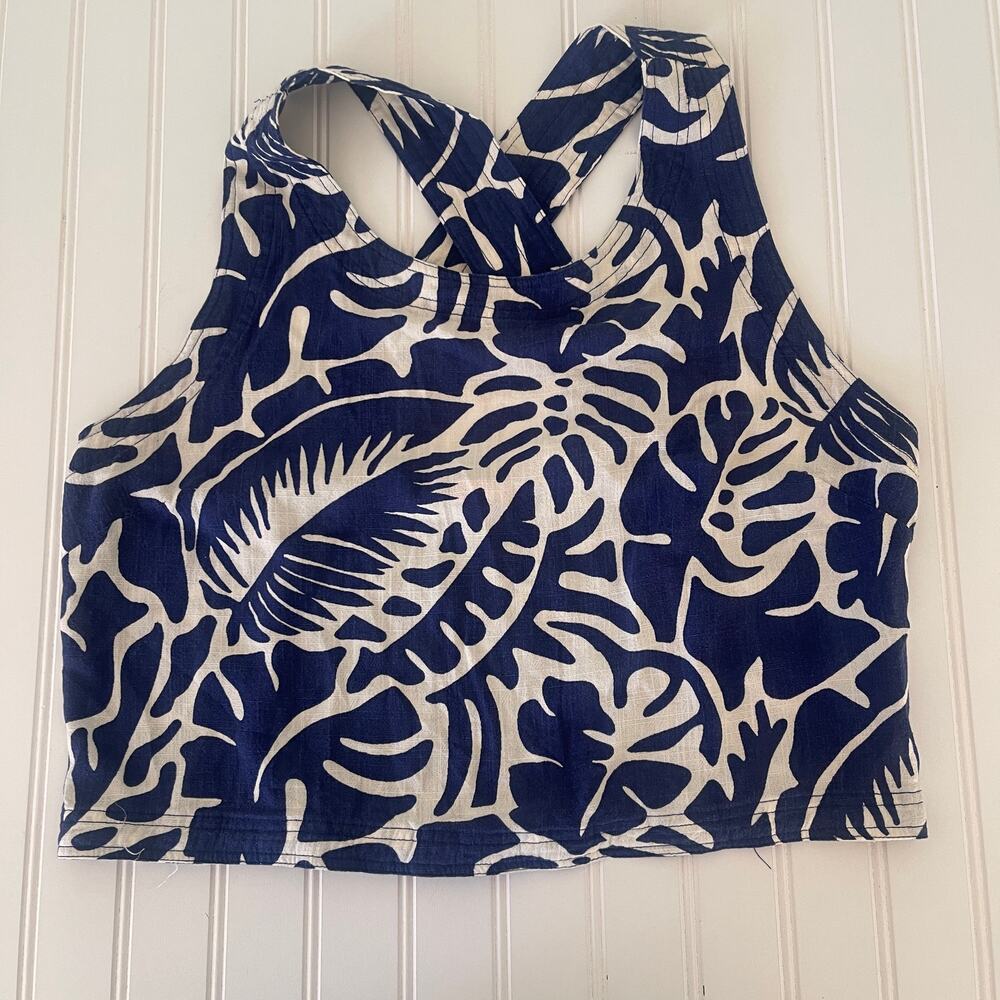 Rose & Olive Resort Tropical Cropped Cross‎ Back Tank Top Resortwear Womens XL